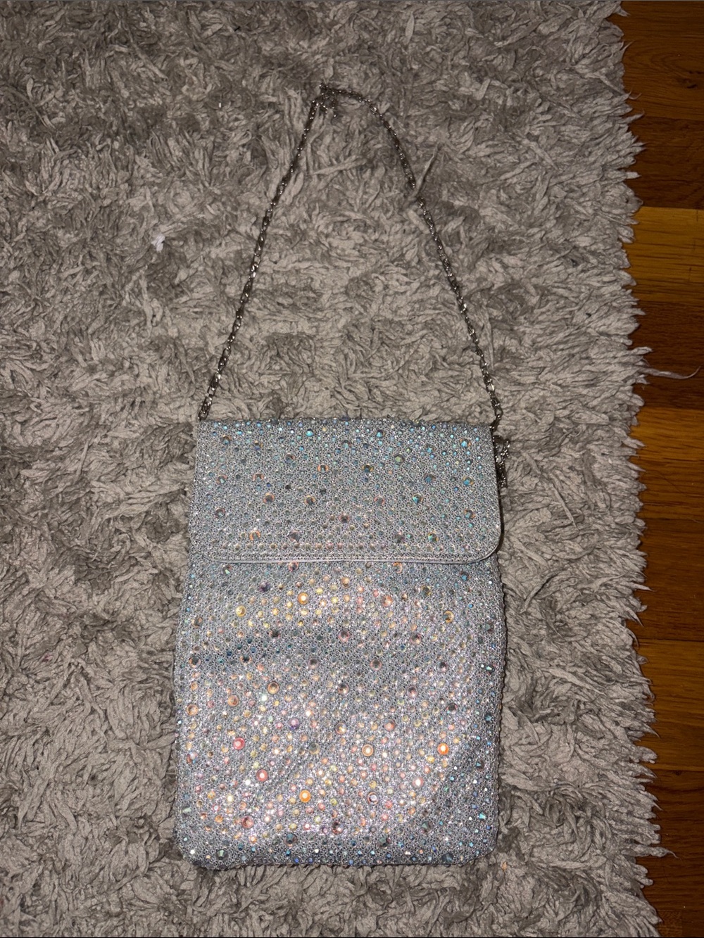 Silver Crystal-Embellished Evening Shoulder Bag